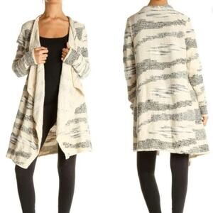 Lucky Brand Open Front Knit Long Cardigan Sweater Medium Heavyweight Cotton Wool